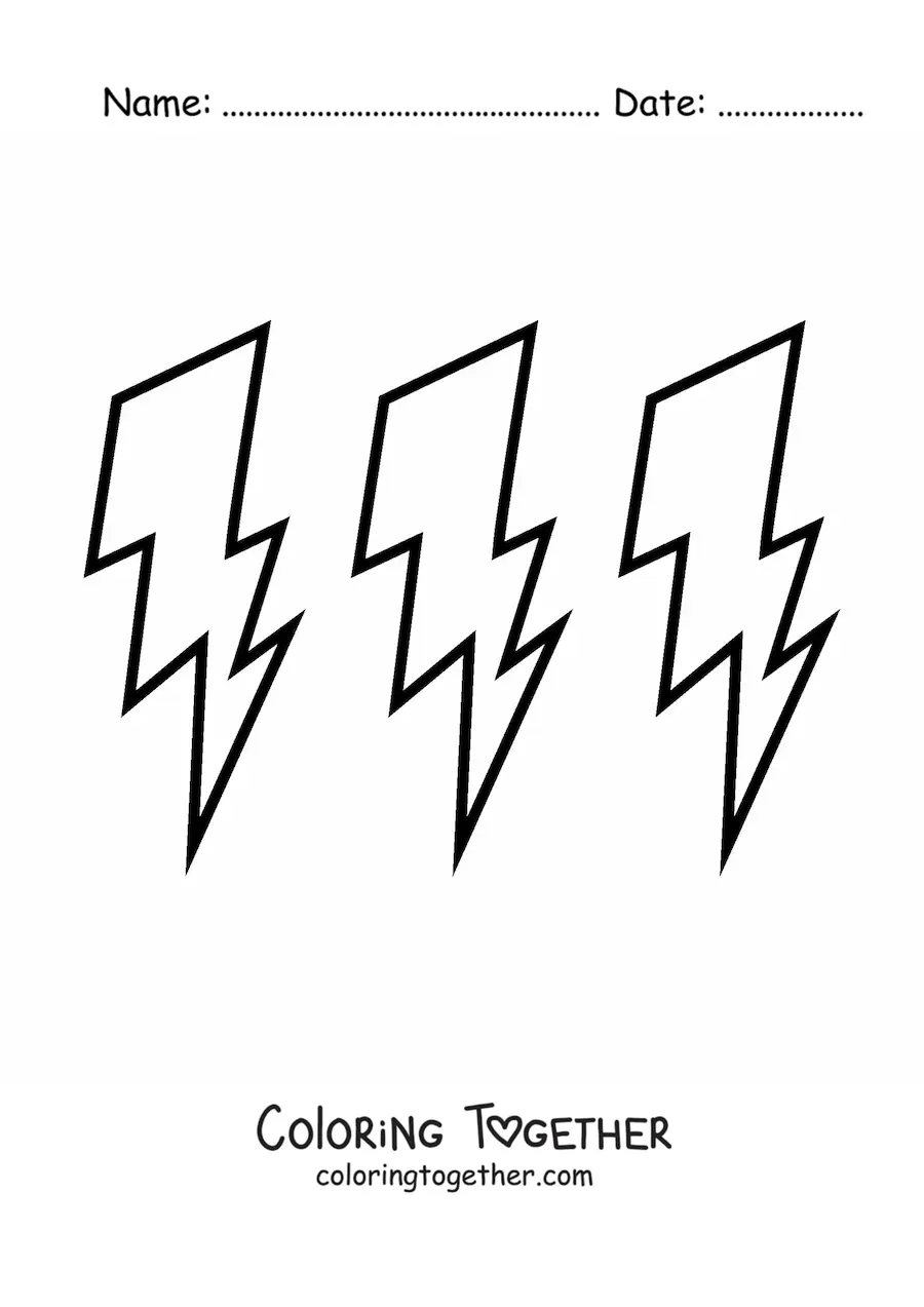 Coloring page of 3 lightning bolts