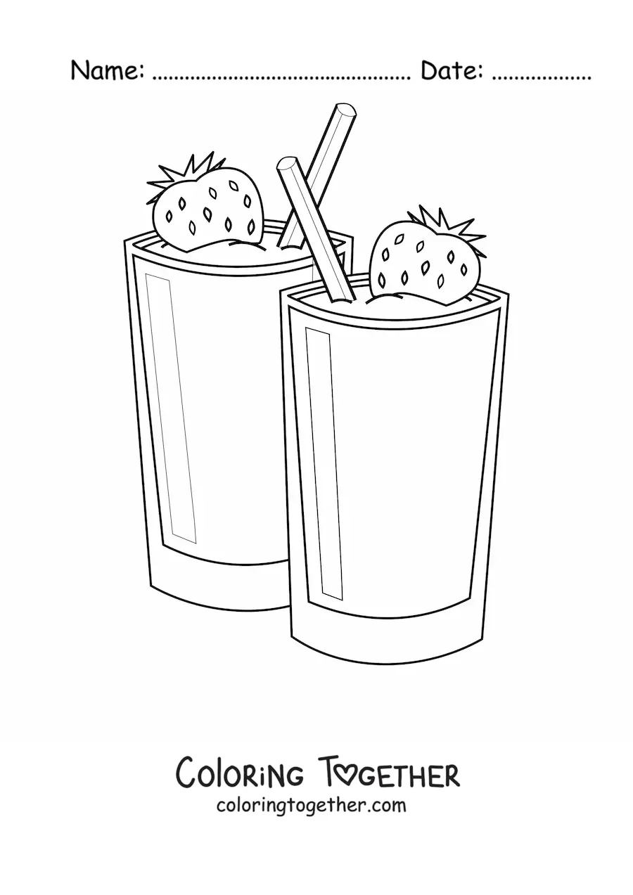 Coloring page of two strawberry milkshakes