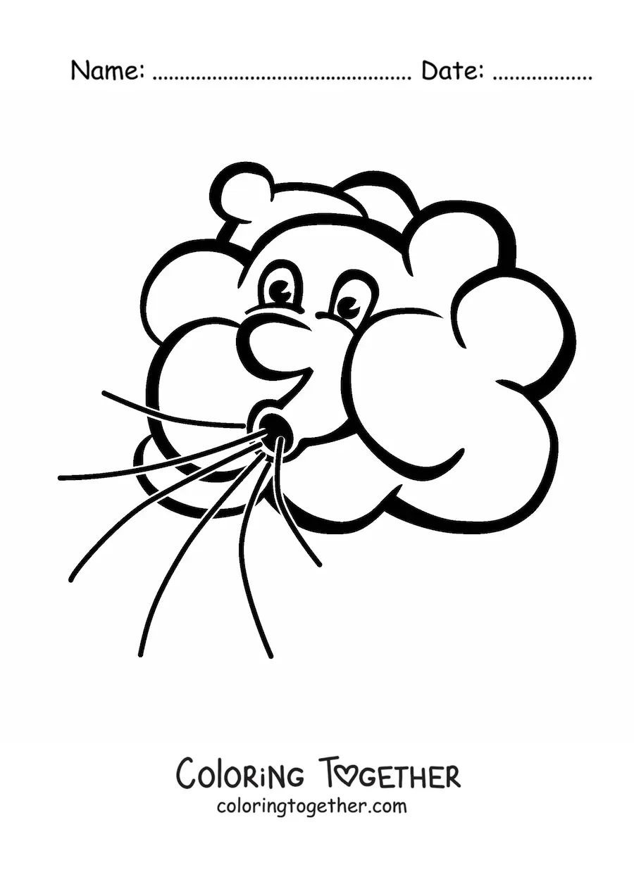 Coloring page of a cartoon cloud blowing