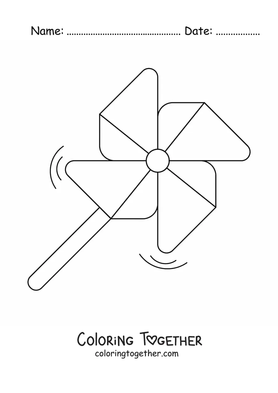 Coloring page of a pinwheel spinning