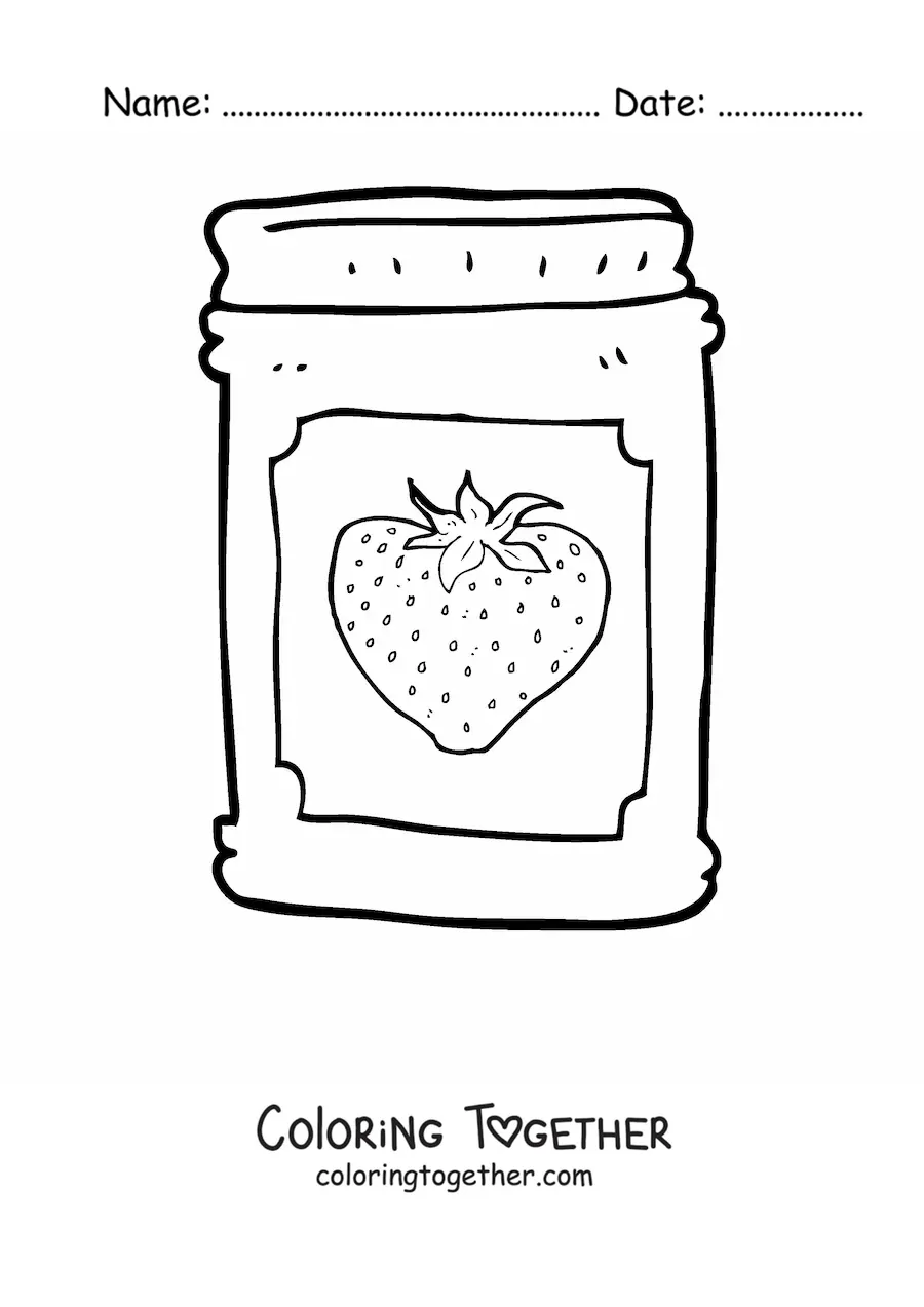 Coloring page of a jar of strawberry jam