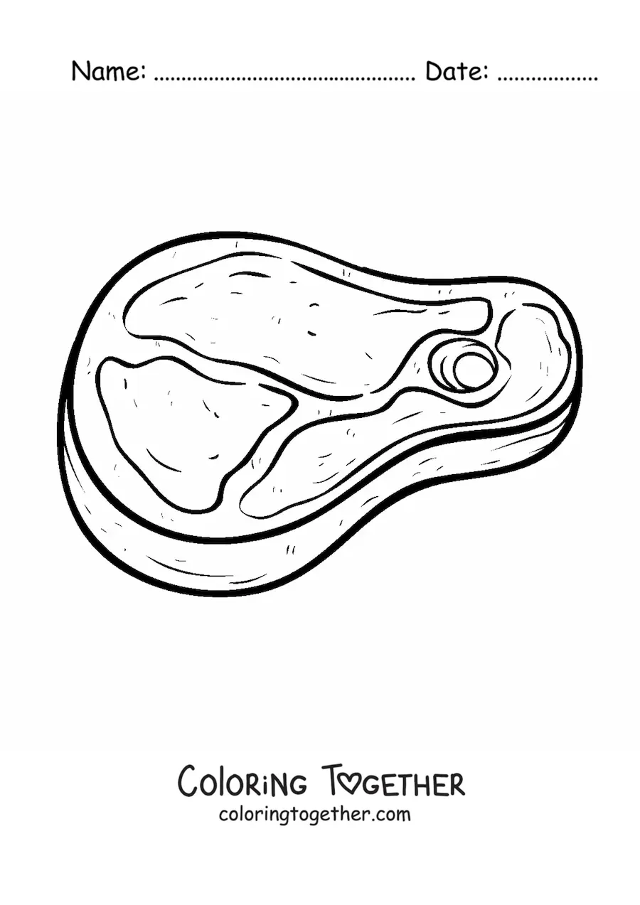 Coloring page of a raw red meat steak