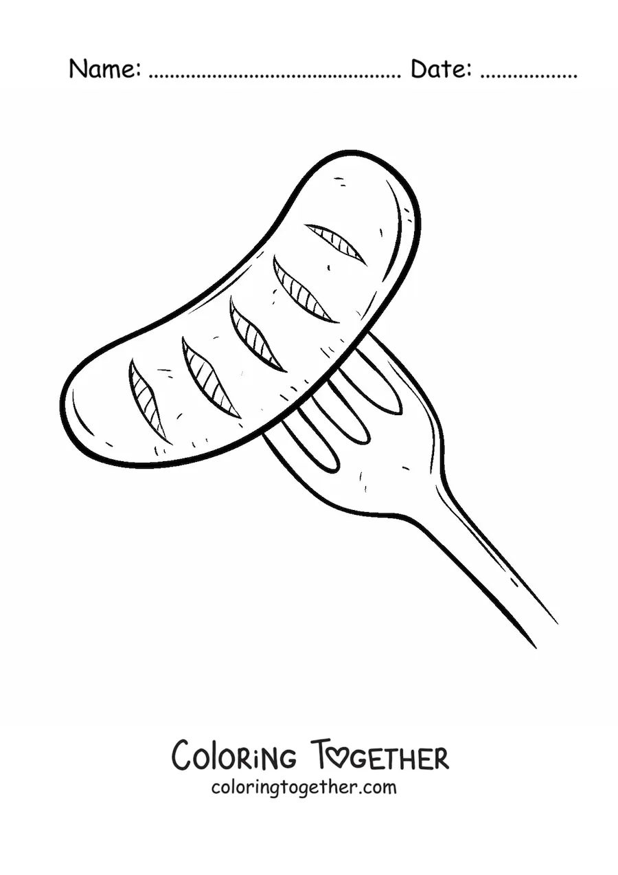 Coloring page of a grilled sausage