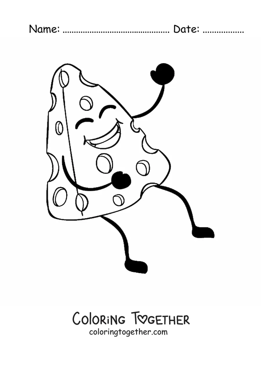 Coloring page of a cartoon chunk of cheese