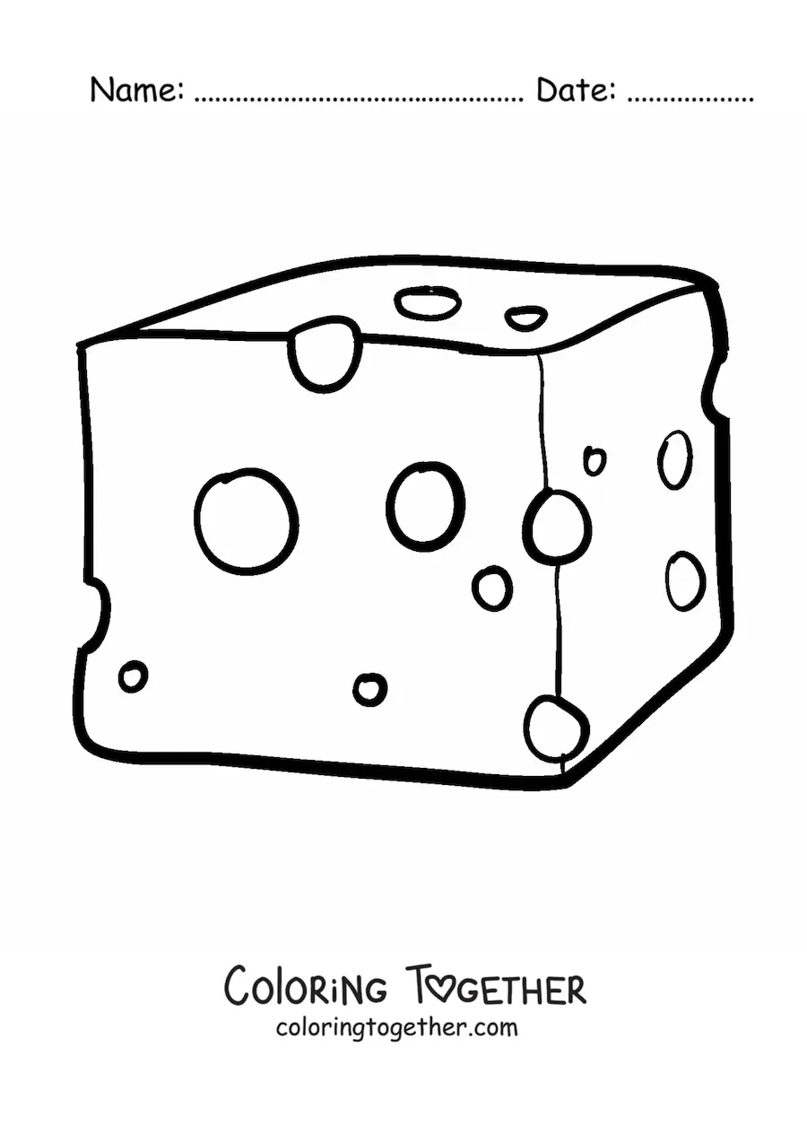 Coloring page of a cheddar-style cheese