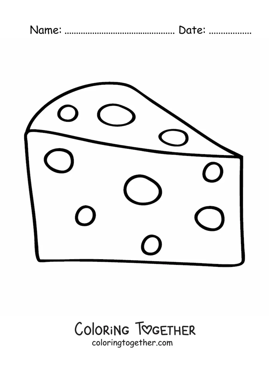 Coloring page of a piece of yellow cheese