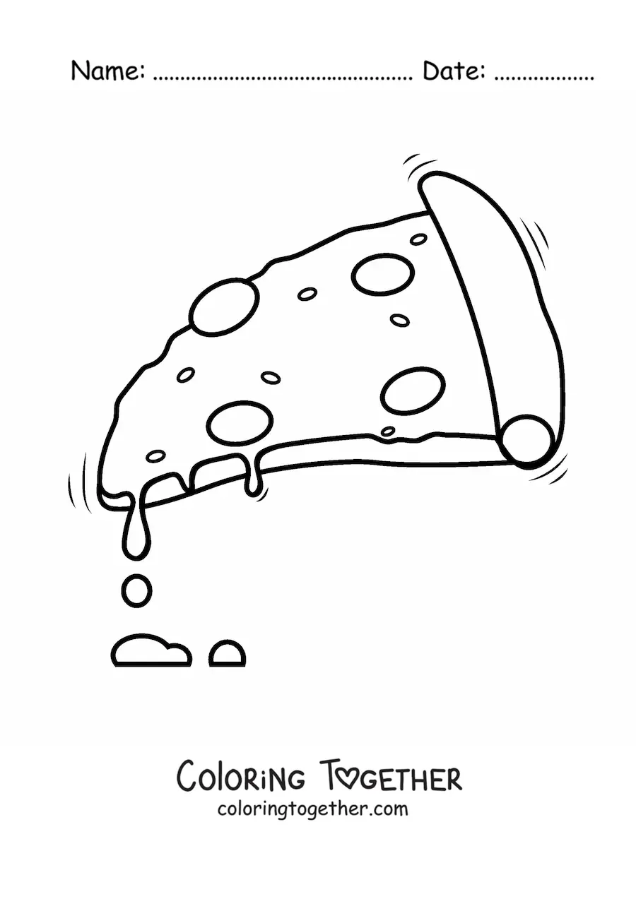 Coloring page of a slice of pizza with melted cheese
