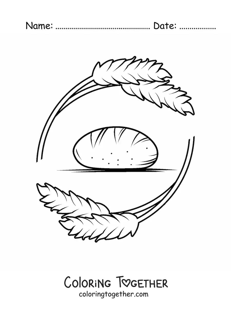 Coloring page of a loaf of wheat flour bread