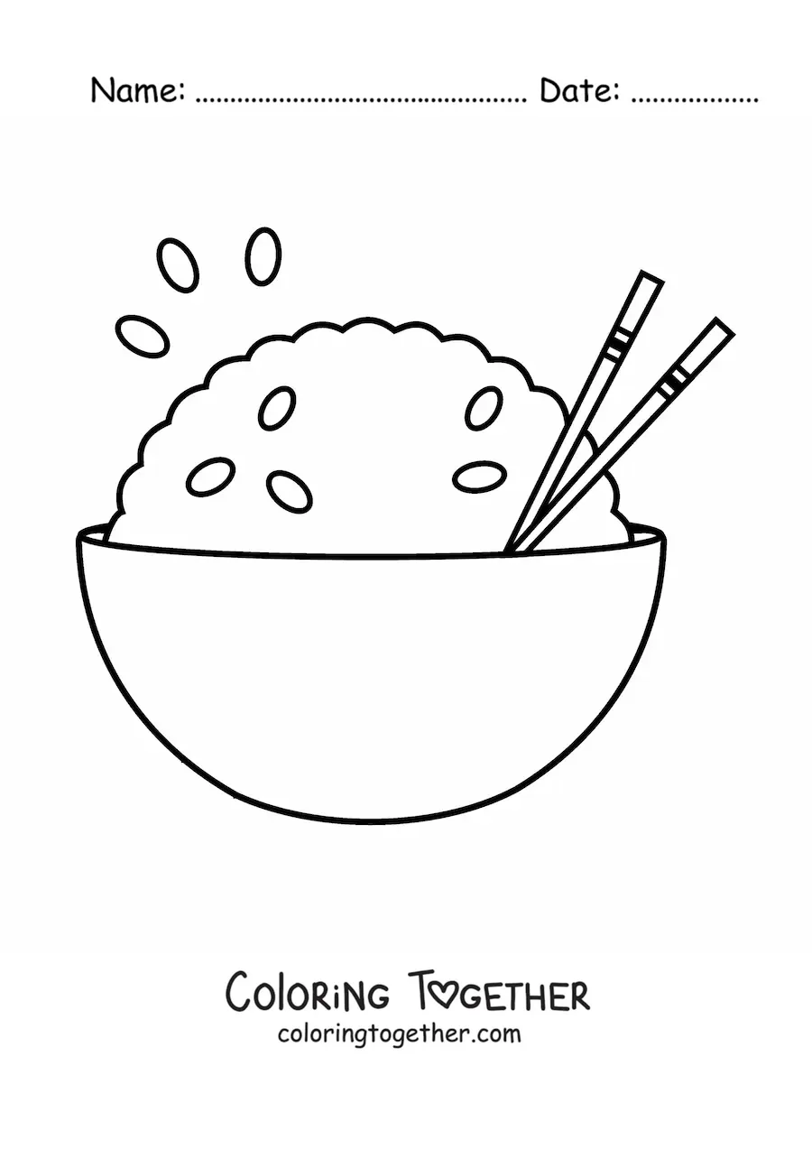 Coloring page of a plate with rice