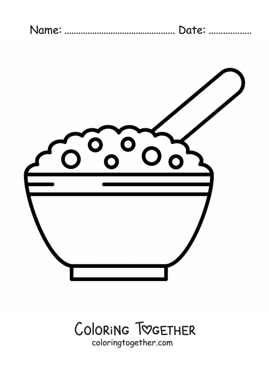 Coloring page of a bowl of cereal with milk