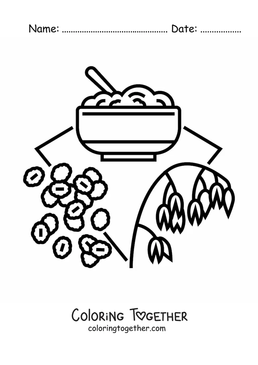 Coloring page of several types of cereals