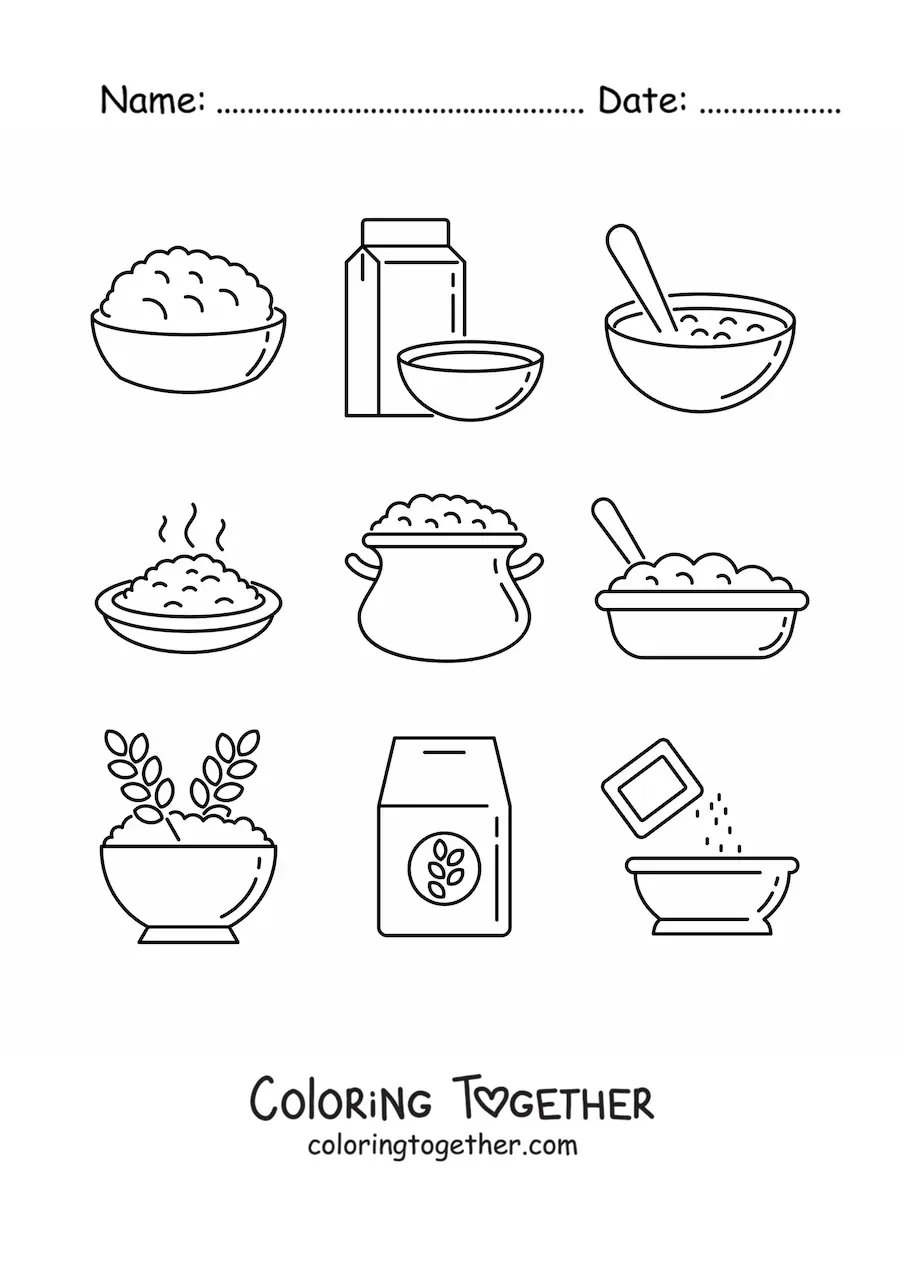 Coloring page of different ways to eat oats