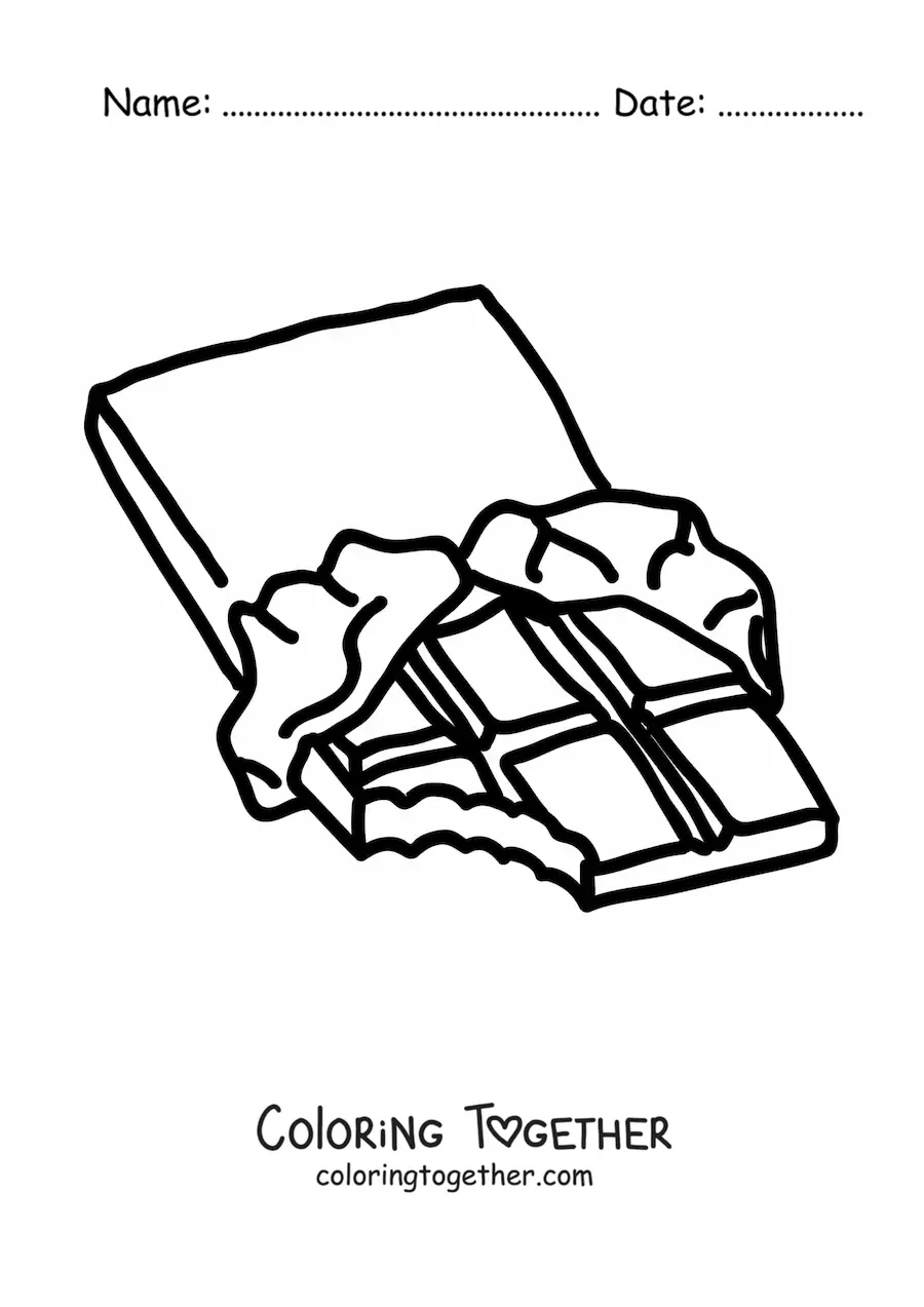 Coloring page of a chocolate bar with a bite taken out of it