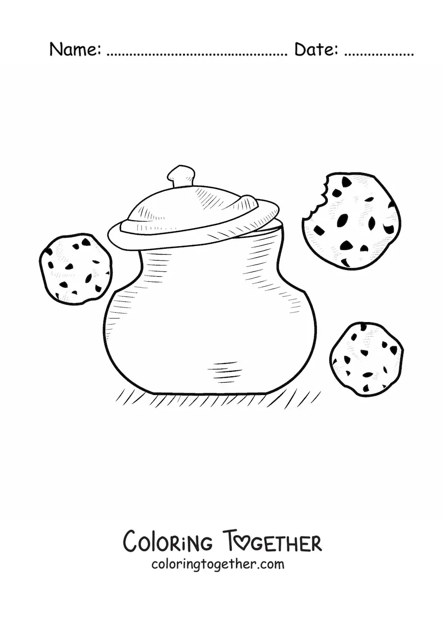 Coloring page of some chocolate chip cookies