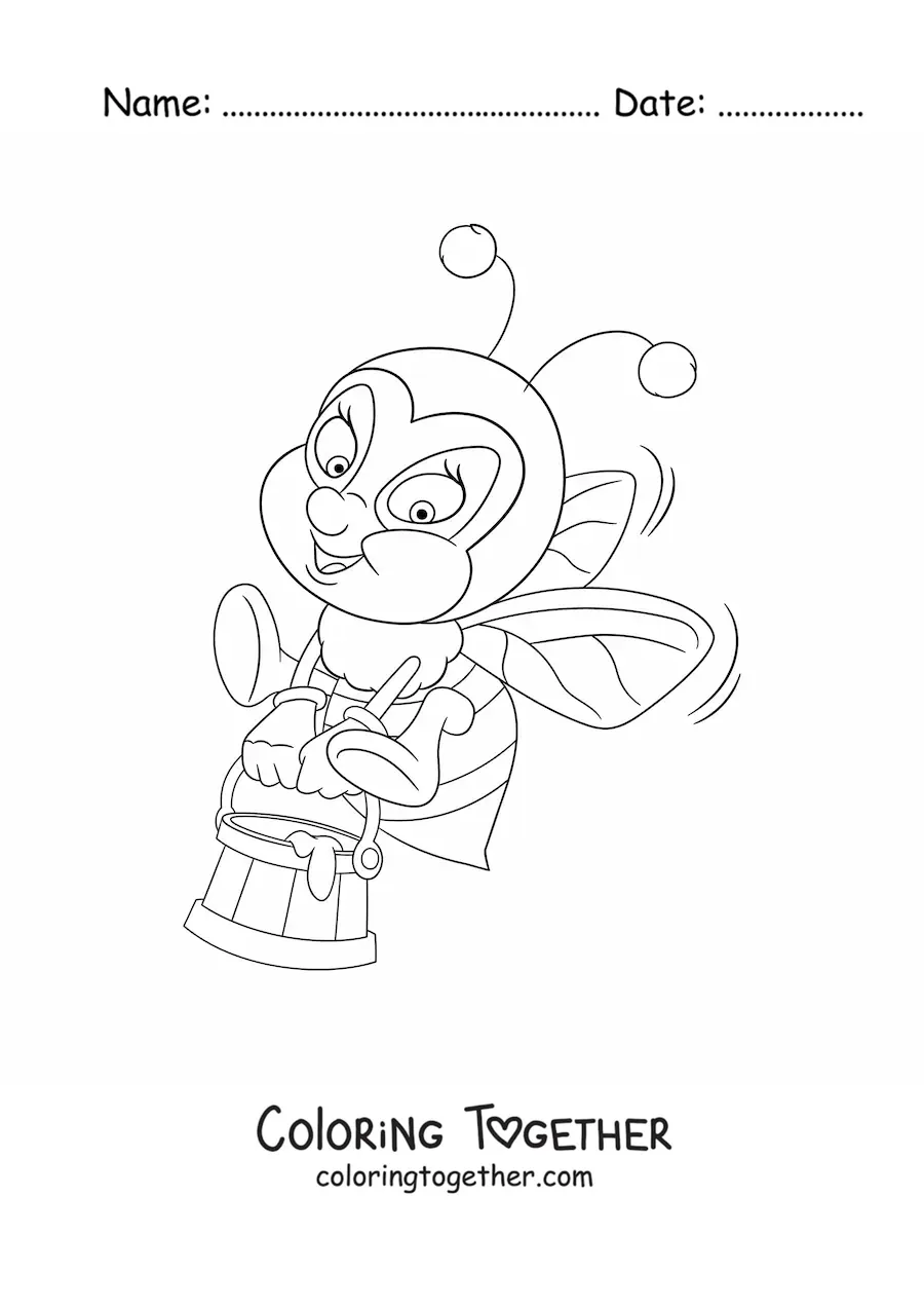 Coloring page of an animated bee with honey