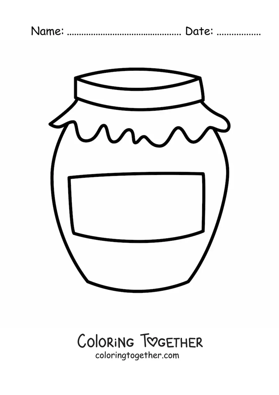 Coloring page of a jar of honey with a label