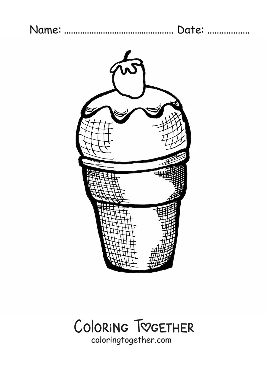 Coloring page of an ice cream decorated with a strawberry