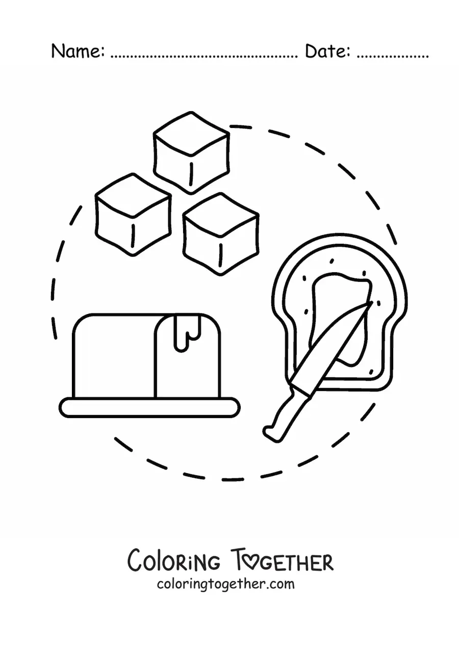 Coloring page of different types of butter
