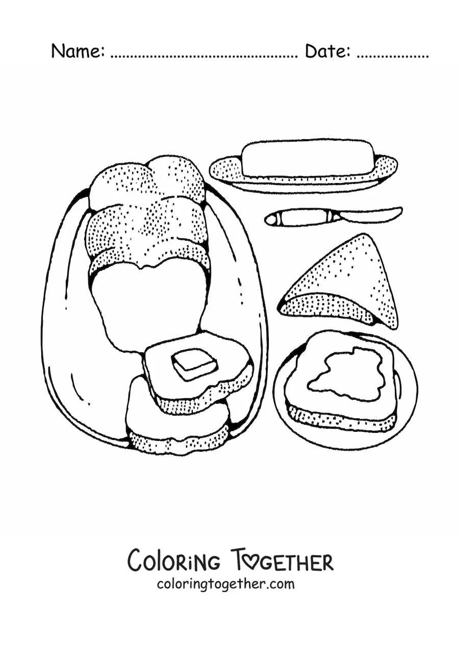 Coloring page of slices of bread with butter