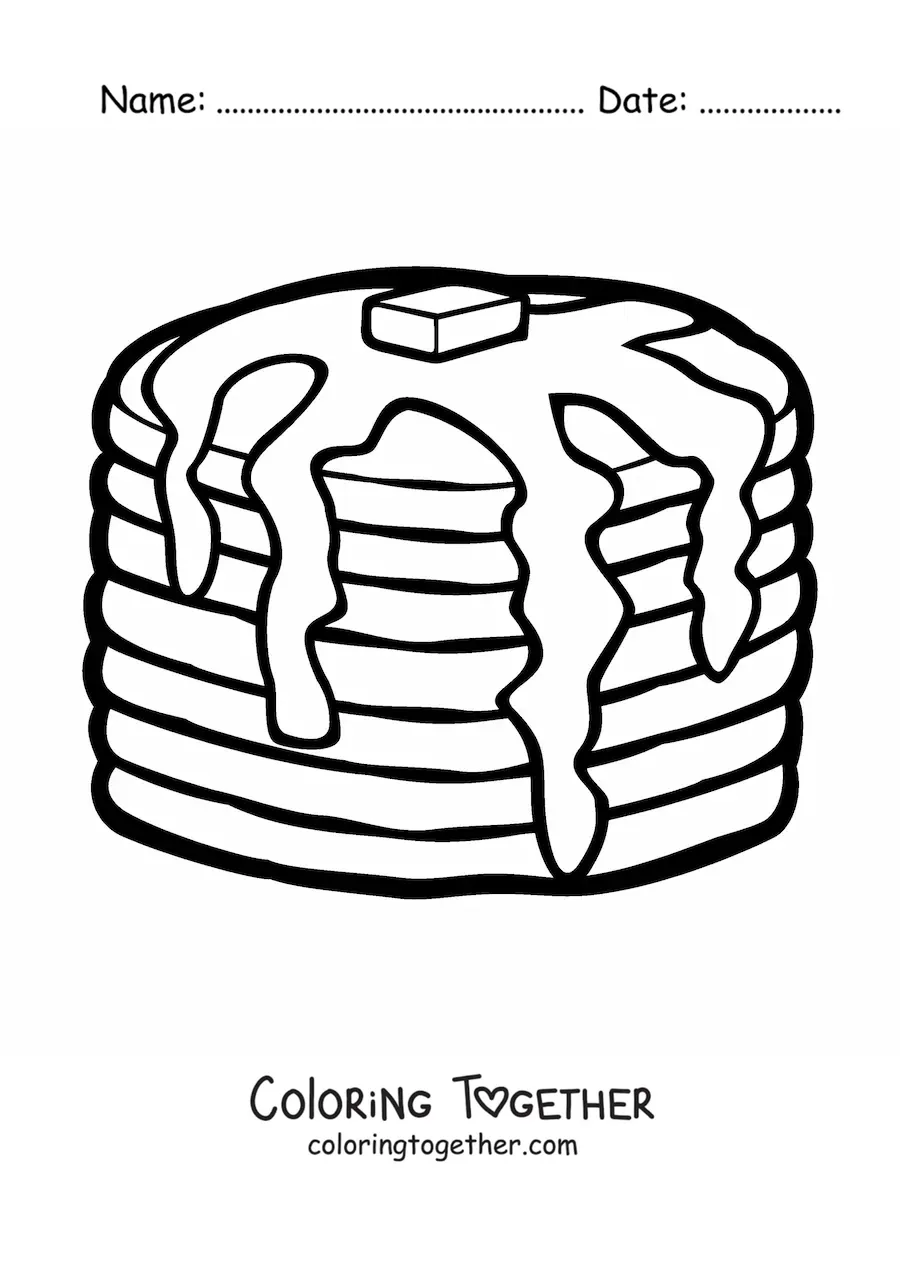 Coloring page of a stack of pancakes with melted butter