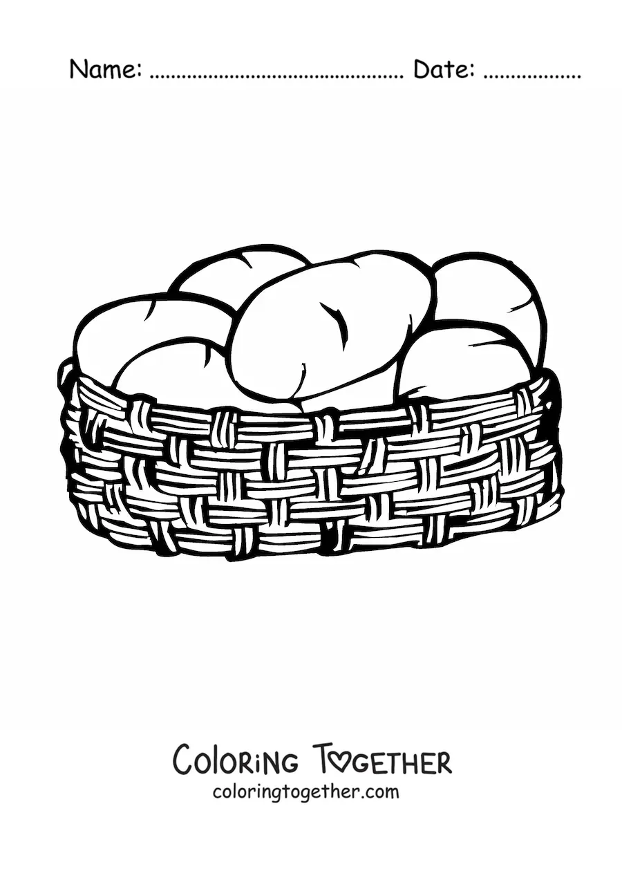 Coloring page of a basket of potatoes