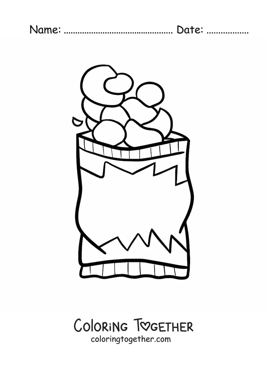 Coloring page of a bag of potato chips