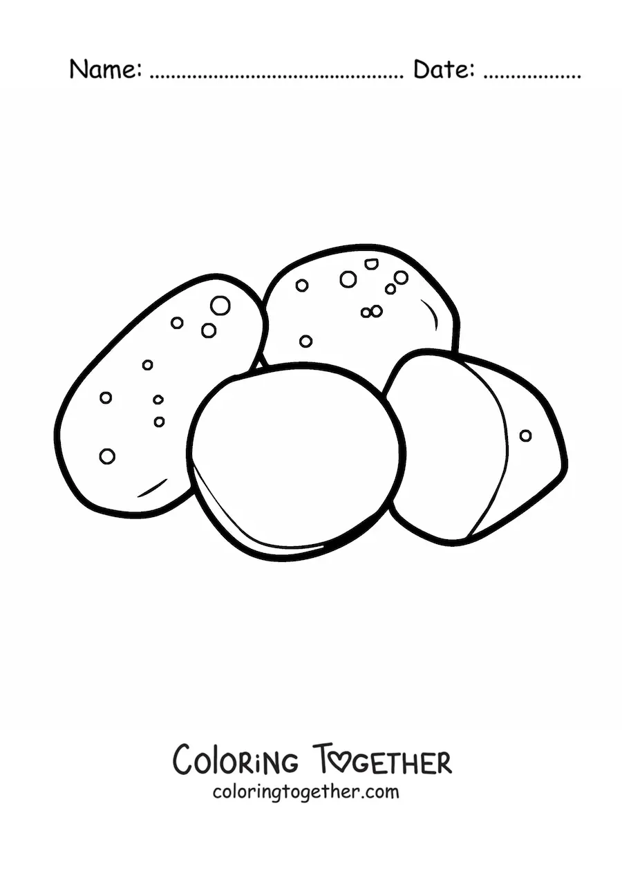 Coloring page of three cut potatoes