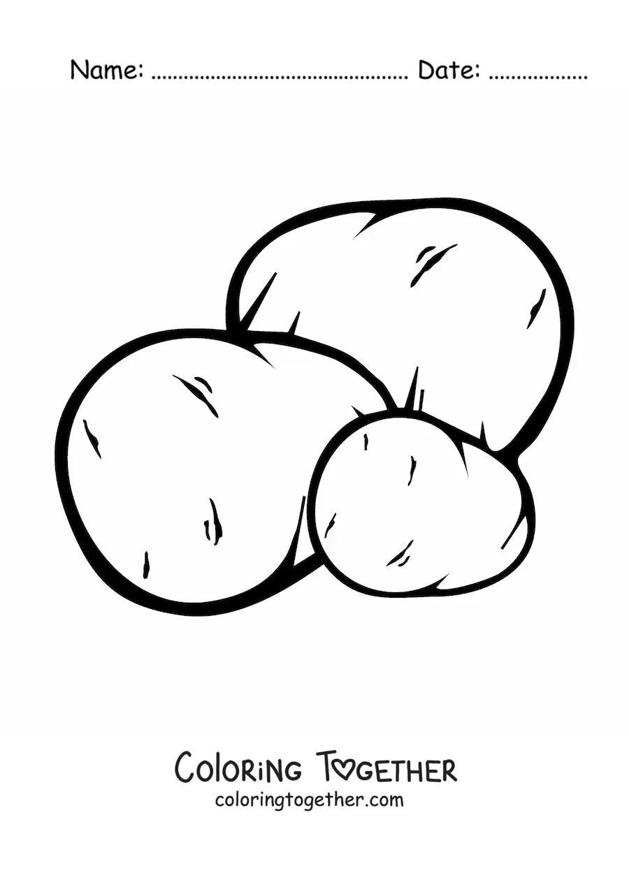 Coloring page of three whole potatoes