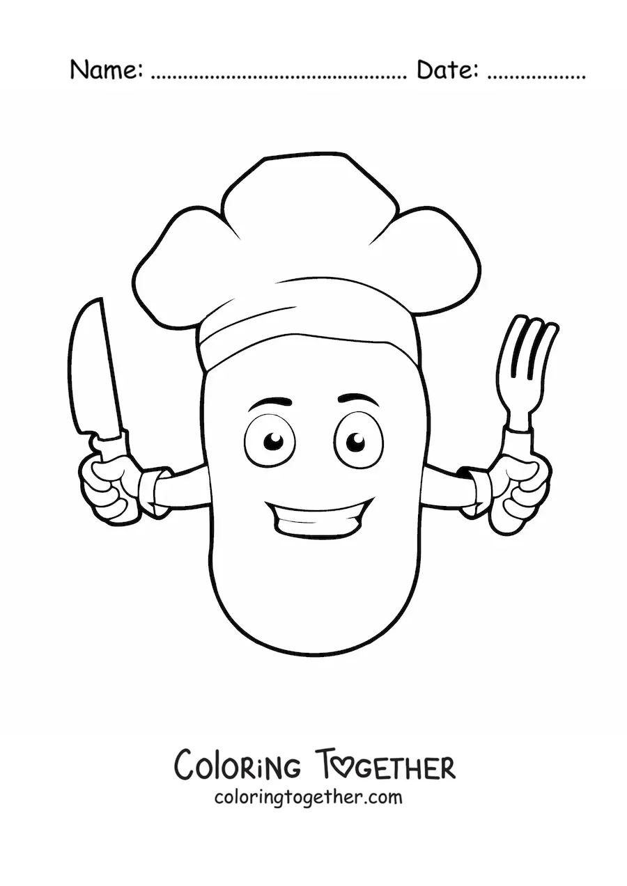 Coloring page of an animated chef potato