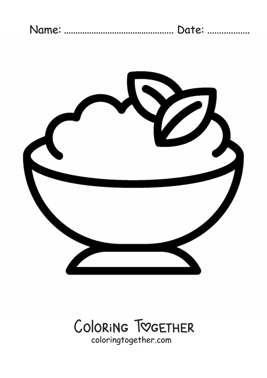 Coloring page of a plate of mashed potatoes