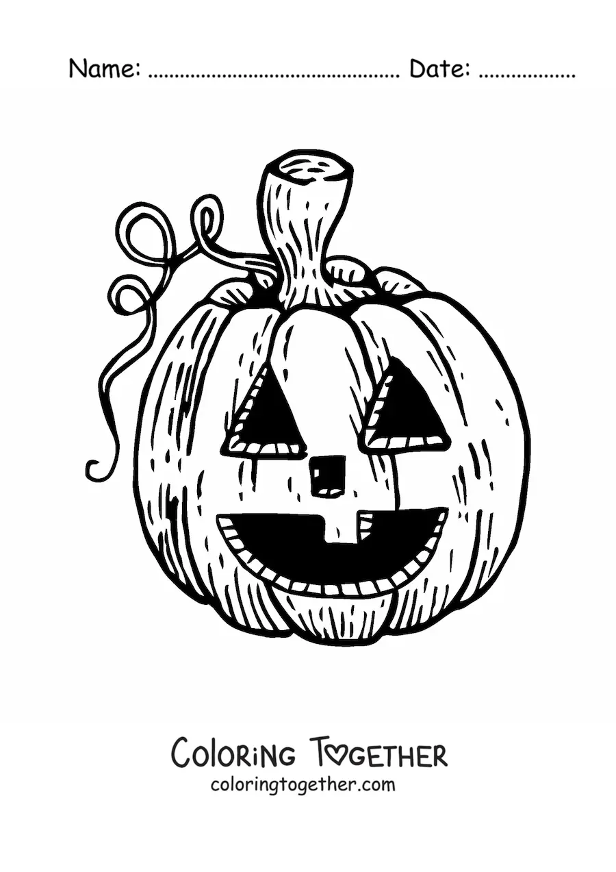 Coloring page of a pumpkin with a carved face