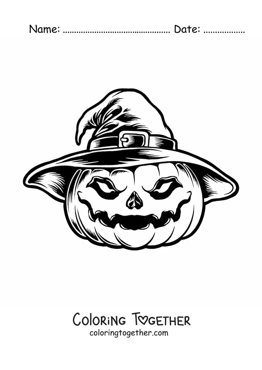 Coloring page of a scary pumpkin