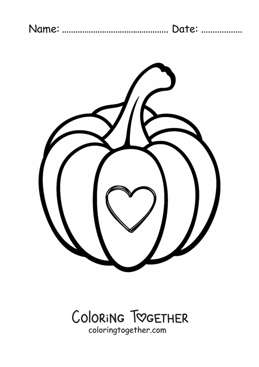 Coloring page of a pumpkin with a carved heart