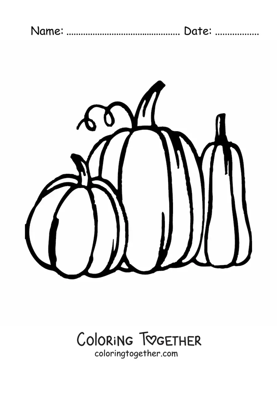 Coloring page of three pumpkins