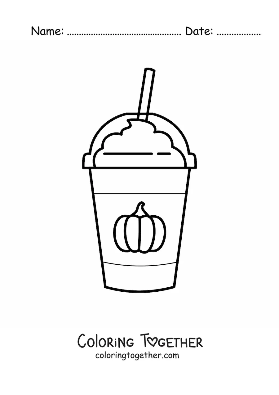 Coloring page of a cup of pumpkin spice latte