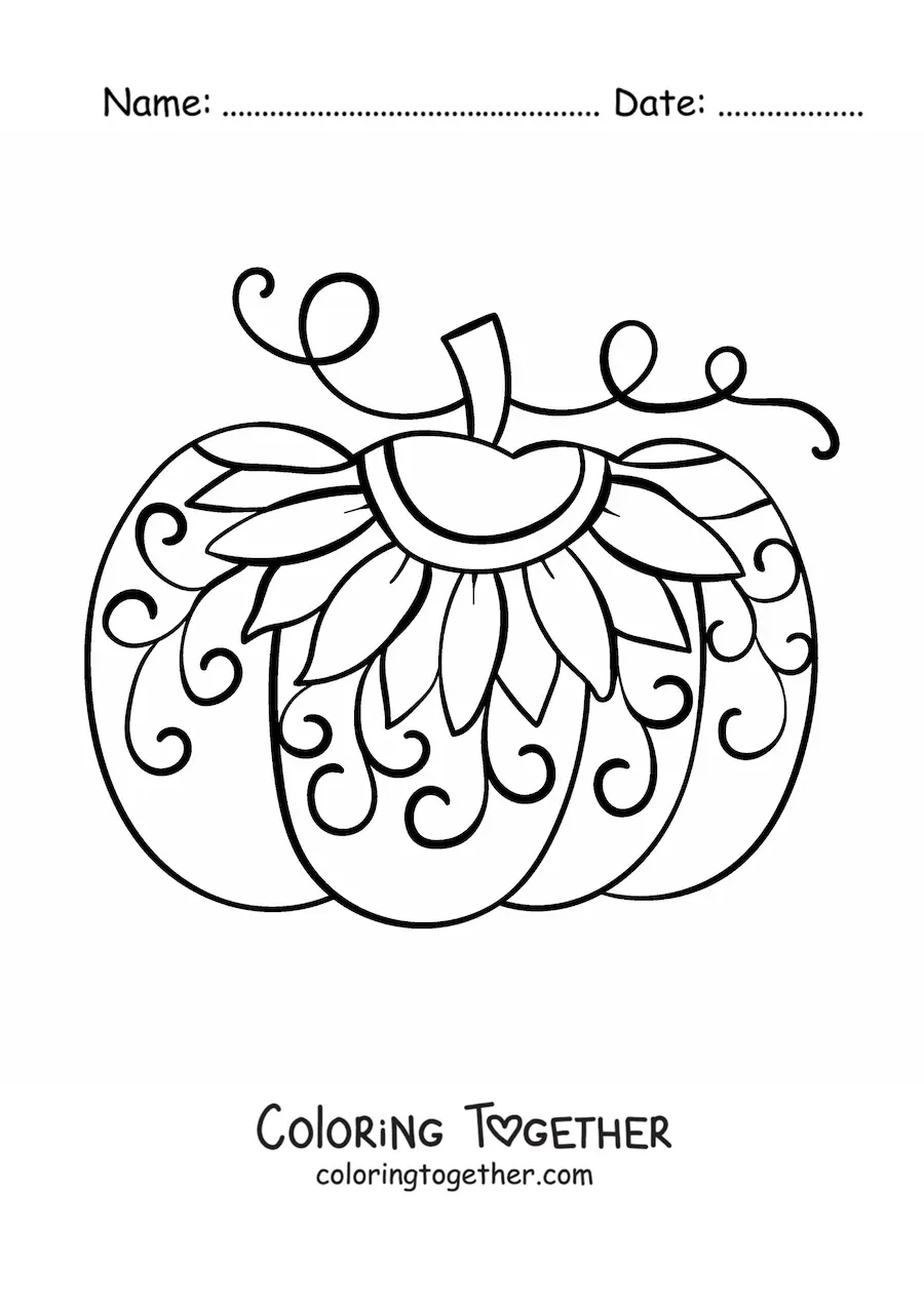 Coloring page of a pumpkin with a sunflower pattern