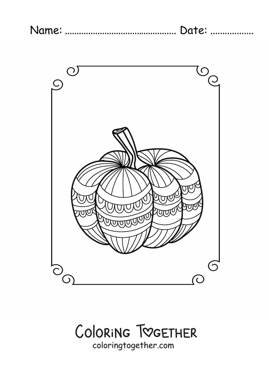Coloring page of a pumpkin mandala