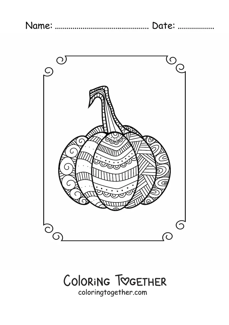 Coloring page of a pumpkin-shaped mandala