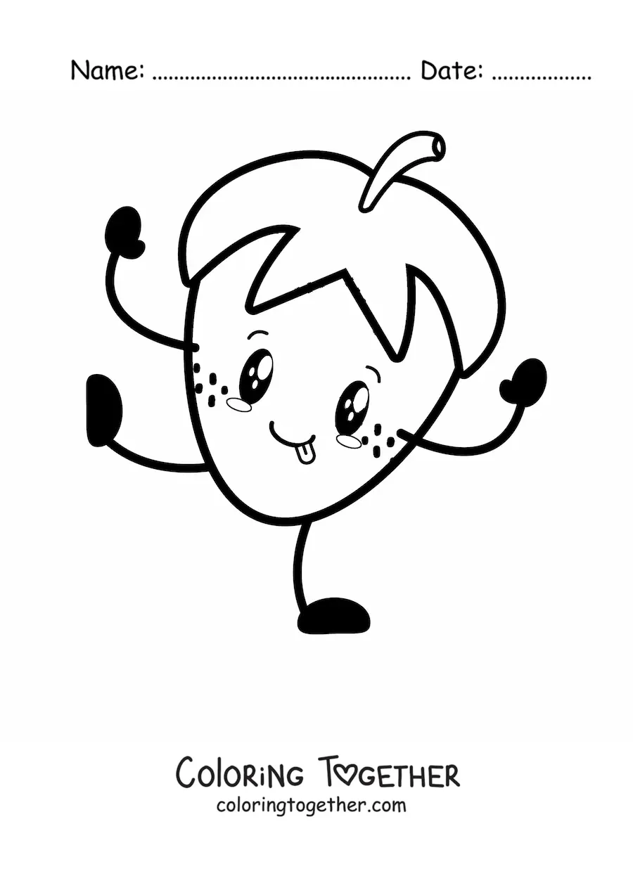 Coloring page of a cartoon strawberry sticking out its tongue
