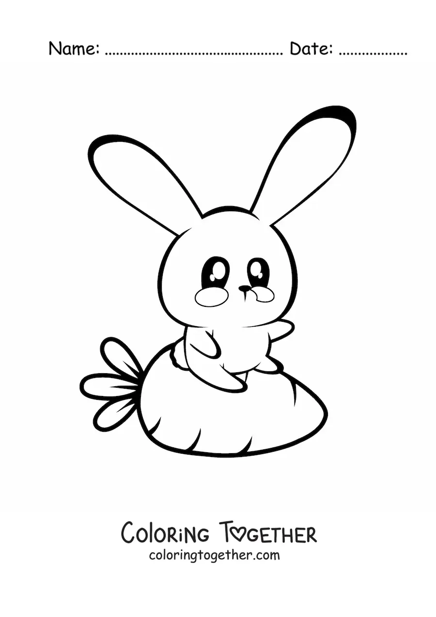 Coloring page of a kawaii rabbit with a carrot
