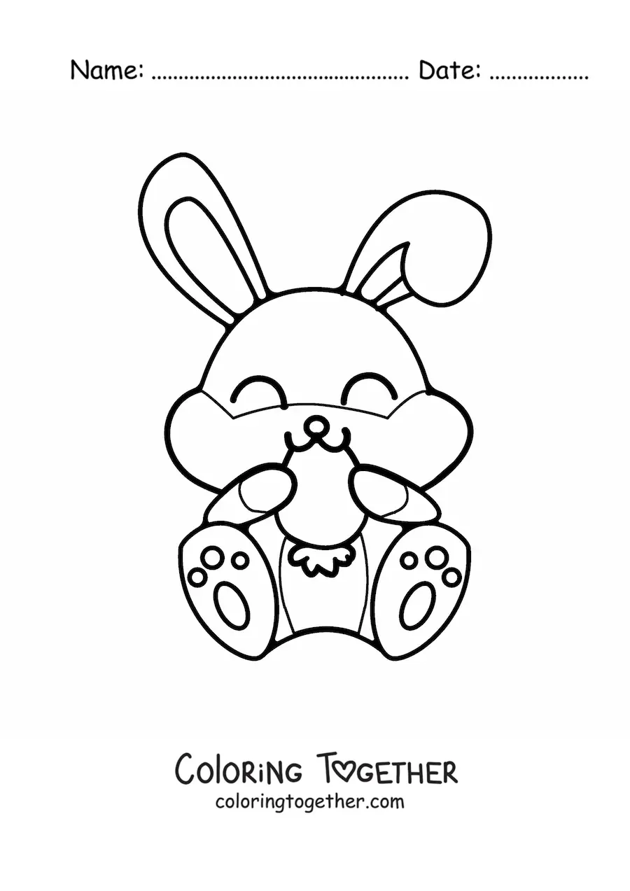 Coloring page of an animated rabbit eating a carrot