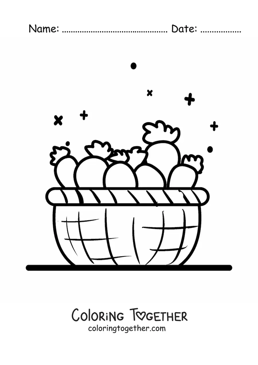 Coloring page of a basket of several carrots