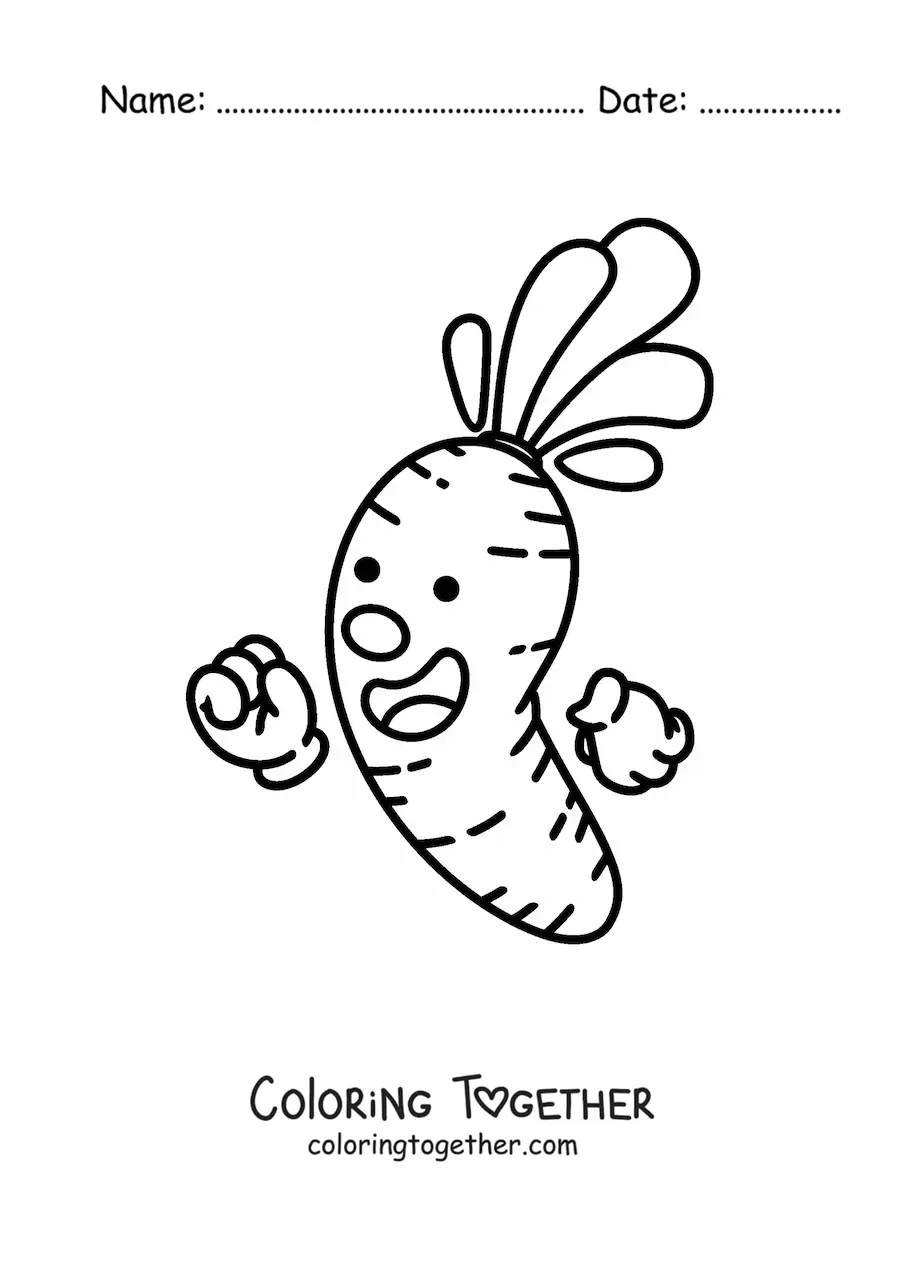 Coloring page of a cartoon of a carrot