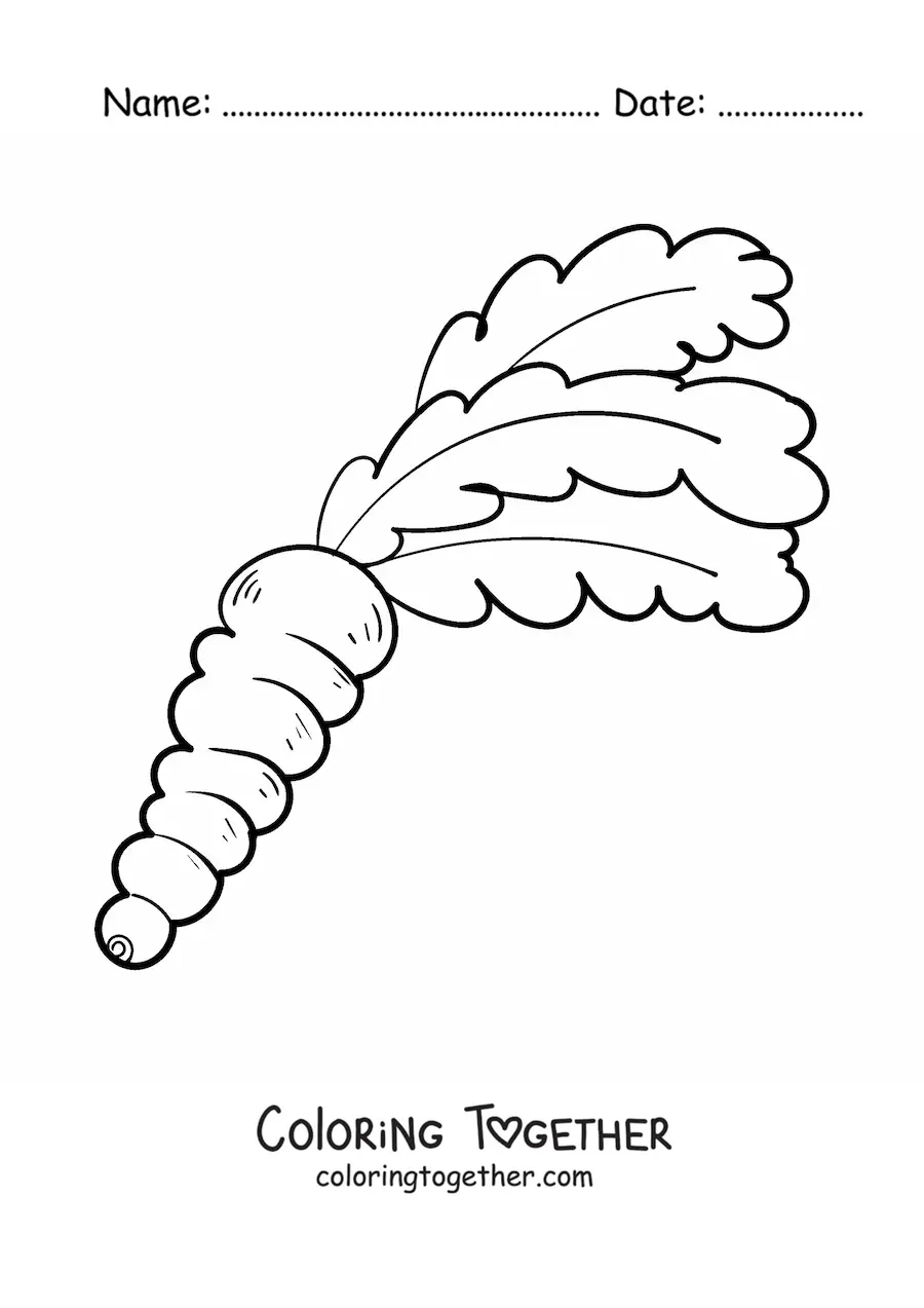 Coloring page of a carrot with leafy tops