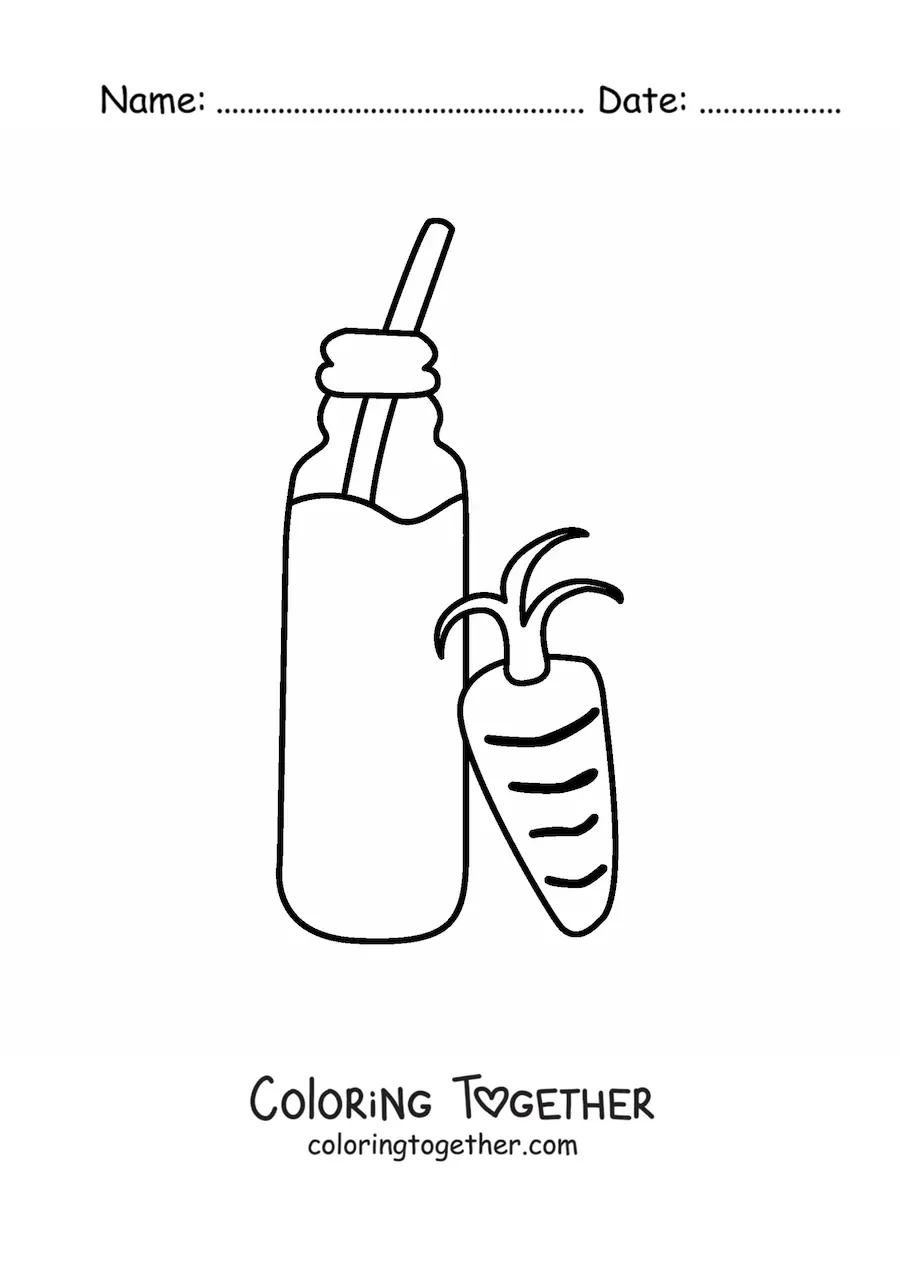Coloring page of a bottle of carrot juice