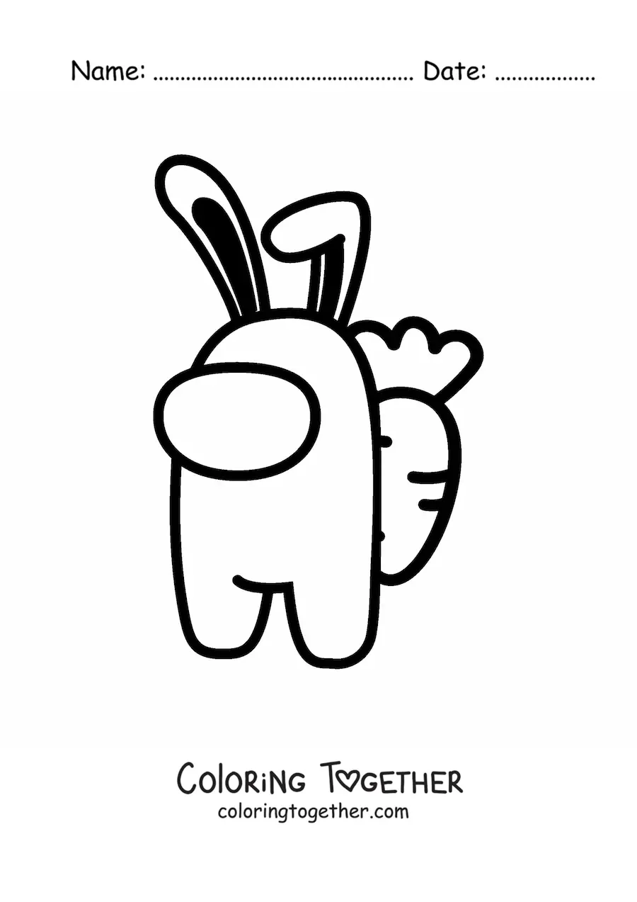 Coloring page of an Among Us crewmate dressed as a rabbit with a carrot