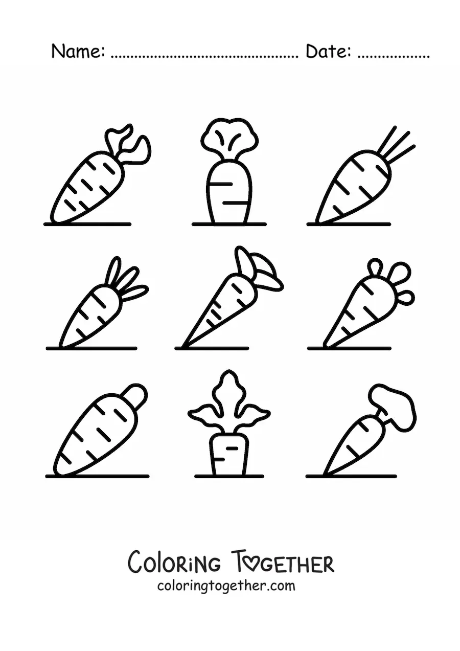 Coloring page of the types of carrots