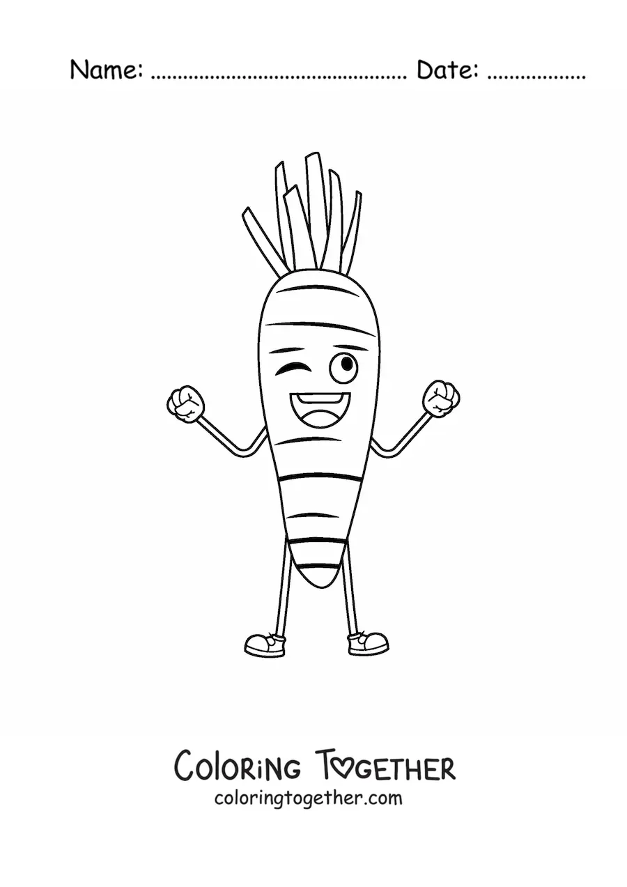 Coloring page of a happy animated carrot