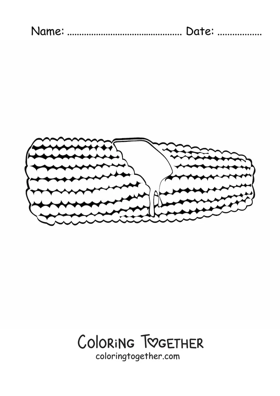 Coloring page of a corn cob with butter