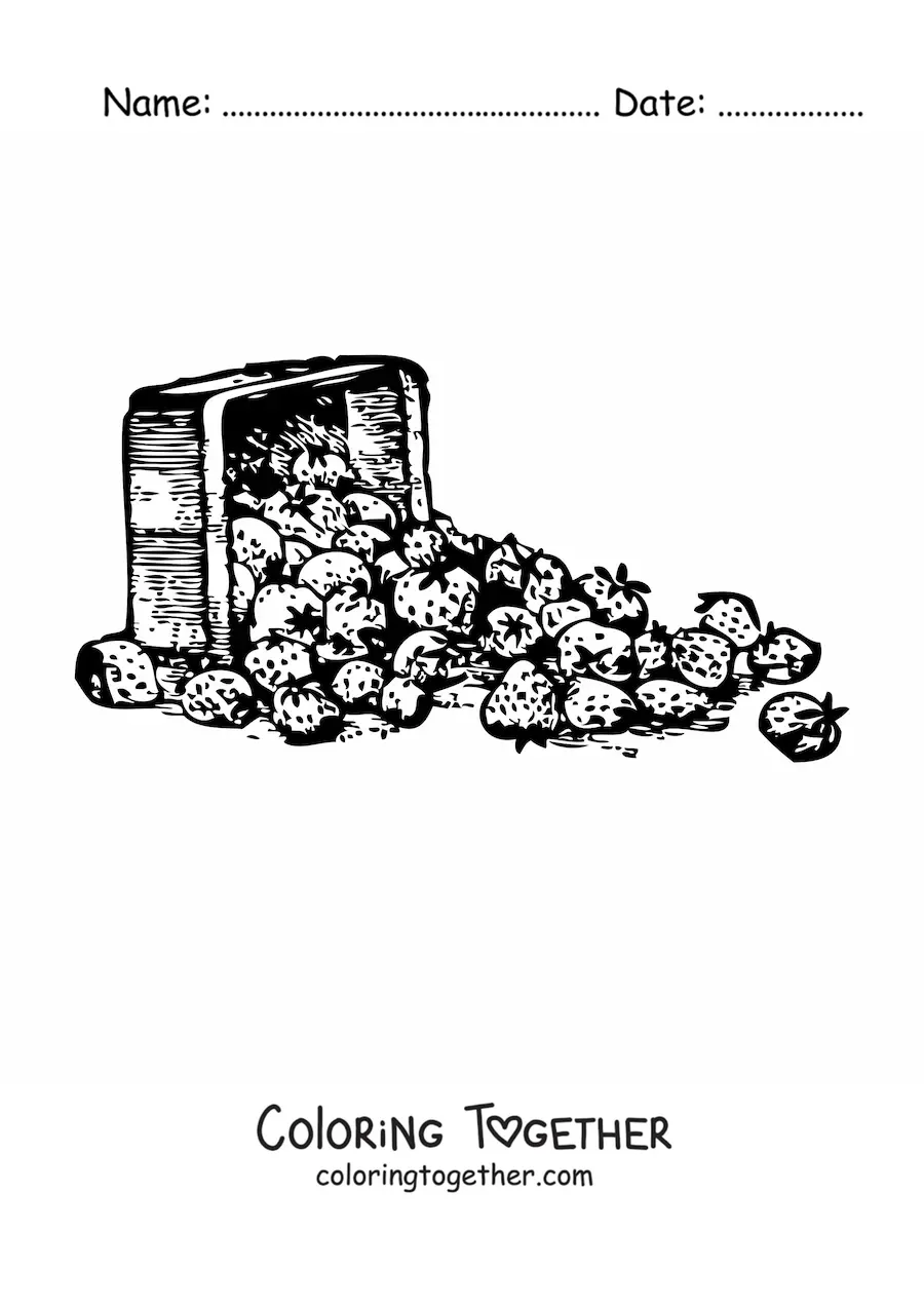 Coloring page of a basket full of strawberries